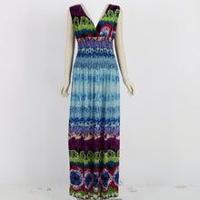 Large Size Sexy Deep V Neck Peacock Shape Bohemia Long Beach Dress Casual Tourism Maxi Dresses J4U66