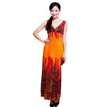 Large Size Sexy Deep V Neck Peacock Shape Bohemia Long Beach Dress Casual Tourism Maxi Dresses J4U66