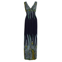 Large Size Sexy Deep V Neck Peacock Shape Bohemia Long Beach Dress Casual Tourism Maxi Dresses J4U66