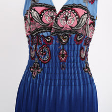 Large Size Sexy Deep V Neck Peacock Shape Bohemia Long Beach Dress Casual Tourism Maxi Dresses J4U66