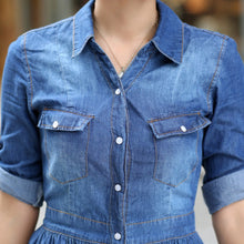 plus size women clothing denim dress slim cowboy casual a line dress with buttons J4U66