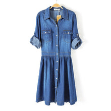 plus size women clothing denim dress slim cowboy casual a line dress with buttons J4U66