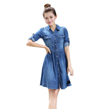 Plus Size Clothing Denim Dress Slim Cowboy Casual A Line Dress With Buttons J4U66
