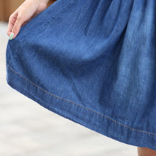 plus size women clothing denim dress slim cowboy casual a line dress with buttons J4U66