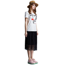 t-shirts women eyelash lip print short sleeve casual tops loose pullover women tops white plus size blusas J4U66