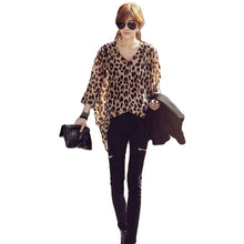 high street fshion women ladies chiffon blouse leopard printed long sleeve high low hem loose tops camisas femininas J4U66
