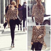 high street fshion women ladies chiffon blouse leopard printed long sleeve high low hem loose tops camisas femininas J4U66