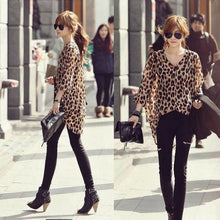 high street fshion women ladies chiffon blouse leopard printed long sleeve high low hem loose tops camisas femininas J4U66