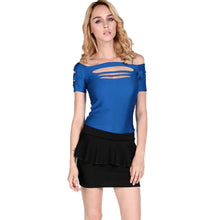 high street sexy camiseta cut out slash neck hole blusas femininas short sleeve ripped top night club women t-shirts J4U66