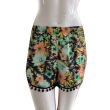 High Waist Women Ladies Tassel Floral Print Casual Beach Shorts J4U66