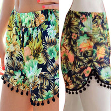 High Waist Women Ladies Tassel Floral Print Casual Beach Shorts J4U66