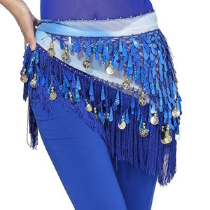 Hip Scarf Chiffon Coins Tassels Sequins Triangle Skirt Belly Dance Costume J4U66