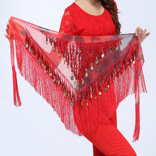 Hip Scarf Chiffon Coins Tassels Sequins Triangle Skirt Belly Dance Costume J4U66