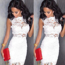 Hollow Out Embroidery High Collar Lace DressWomen's Sleeveless Package Hip Dress Sexy Club Dress Party Pencil Dress J4U66