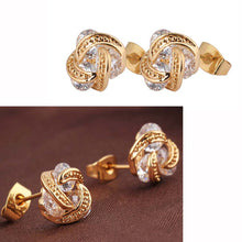 18k gold plated ear stud earrings for women flower rhinestone brincos retro double sided earring earing jewerly J4U66