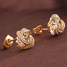 18k gold plated ear stud earrings for women flower rhinestone brincos retro double sided earring earing jewerly J4U66