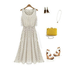 boho women chiffon sleeveless pleated long maxi dress polka dot dresses sundress J4U66