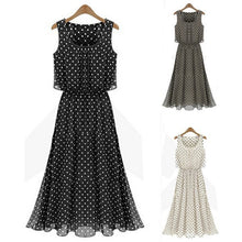 boho women chiffon sleeveless pleated long maxi dress polka dot dresses sundress J4U66