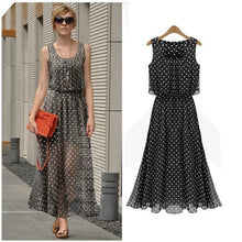 boho women chiffon sleeveless pleated long maxi dress polka dot dresses sundress J4U66