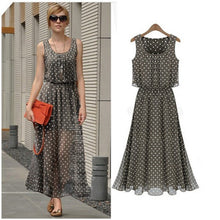 Boho Chiffon Sleeveless Pleated Long Maxi Dress Polka Dot Dresses Sundress J4U66