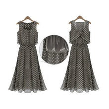 Boho Chiffon Sleeveless Pleated Long Maxi Dress Polka Dot Dresses Sundress J4U66