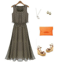 Boho Chiffon Sleeveless Pleated Long Maxi Dress Polka Dot Dresses Sundress J4U66