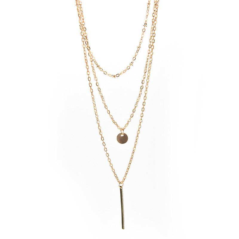 Gold Plated Fatima Hand 3 Multi Layer Chain Bar Necklace Gold Beads and Long Strip Pendant Necklaces Jewelry J4U66