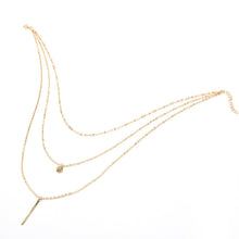 Gold Plated Fatima Hand 3 Multi Layer Chain Bar Necklace Gold Beads and Long Strip Pendant Necklaces Jewelry J4U66