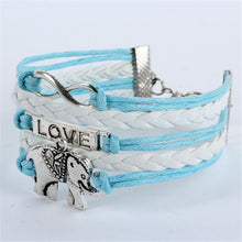 Infinity Braid Love Elephants Chain Leather Charm Plated Silver DIY Bracelet J4U66