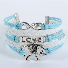 Infinity Braid Love Elephants Chain Leather Charm Plated Silver DIY Bracelet J4U66