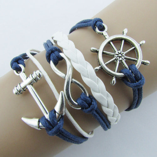 Fashion Jewelry Vintage Braided Anchors Owl Love Rudder Leather Bracelet Multilayer Rope Bracelets Wrap Bracelets Bangle J4U66