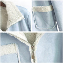 korea style coat women suede fleece lining pockets turn down collar fur long sleeve warm jacket outerwear overcoat J4U66