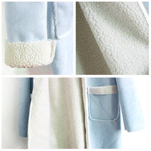 korea style coat women suede fleece lining pockets turn down collar fur long sleeve warm jacket outerwear overcoat J4U66
