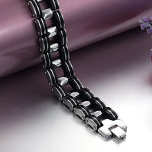 Men Silver Stainless Steel Bracelets Black Rubber Motorcycle Biker Chain Link Bracelet  J4U66
