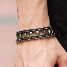 Men Silver Stainless Steel Bracelets Black Rubber Motorcycle Biker Chain Link Bracelet  J4U66