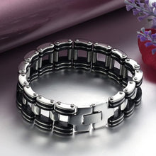 Men Silver Stainless Steel Bracelets Black Rubber Motorcycle Biker Chain Link Bracelet  J4U66