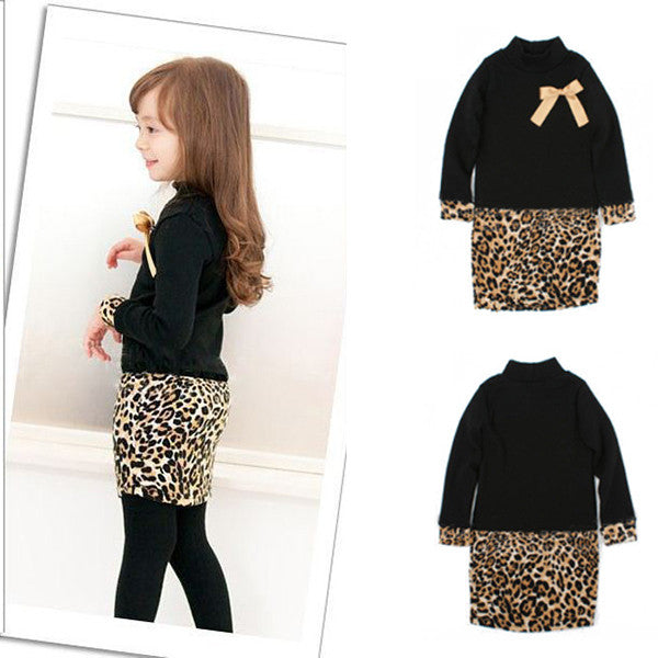Princess Kids Baby Girls Long Sleeve One Piece Dress Bow Leopard Costume New J4U66