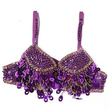 pteris belly dance beaded crystal sequin bra top wine bar nightclub rave dj dancewear J4U66