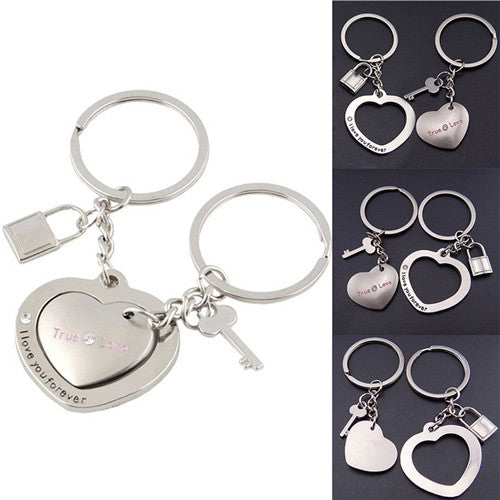 Lovers Heart Lock key chains keyring keyfob Valentine Couple gift purses handbags  J4U66