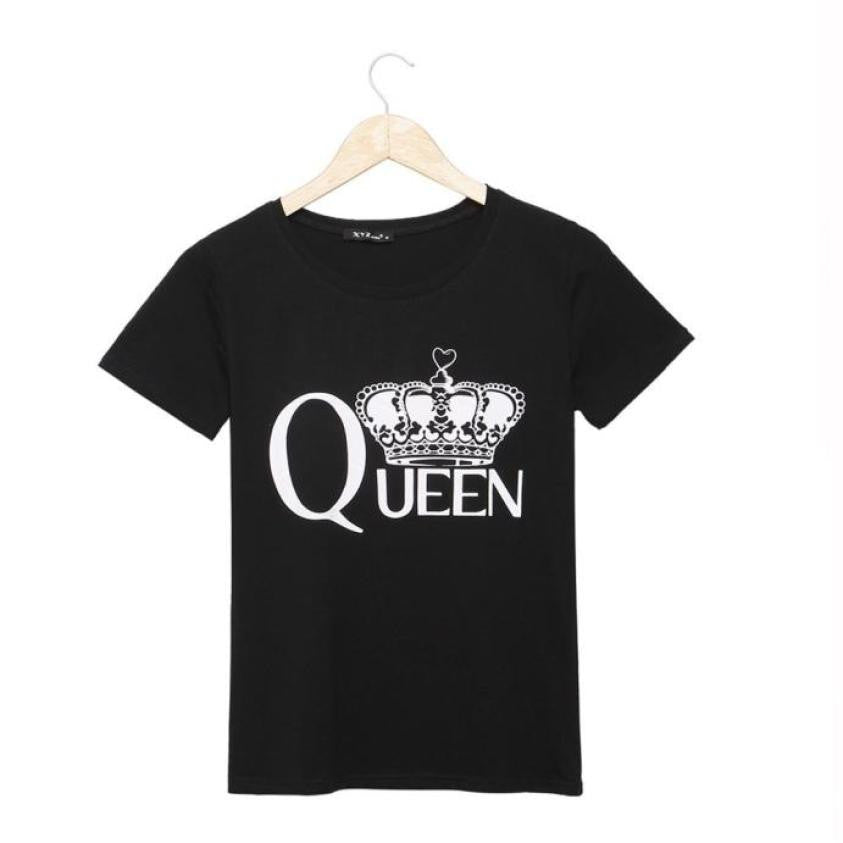 Woman Clothes Queen Letter Print T Shirts Short Sleeve tshirt Ladies Fitness harajuku white black top tees J4U66