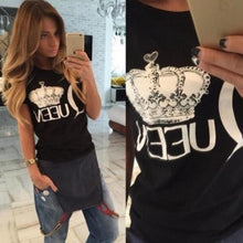 Woman Clothes Queen Letter Print T Shirts Short Sleeve tshirt Ladies Fitness harajuku white black top tees J4U66