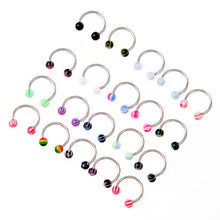 20pcs colorful stainless steel ball barbell curved nose studs rings bars piercing J4U66
