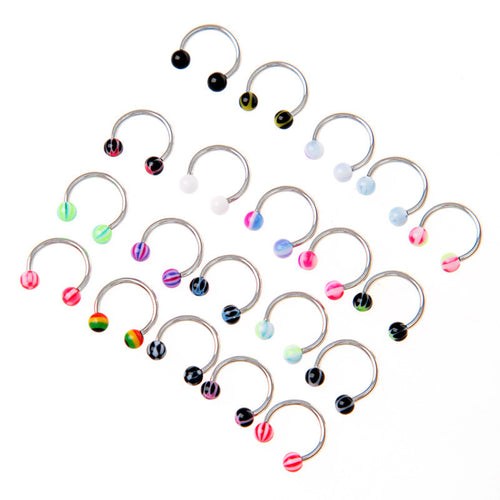 20pcs colorful stainless steel ball barbell curved nose studs rings bars piercing J4U66