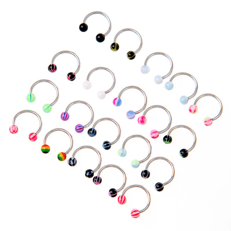 20pcs colorful stainless steel ball barbell curved nose studs rings bars piercing J4U66