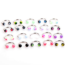 20pcs colorful stainless steel ball barbell curved nose studs rings bars piercing J4U66