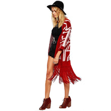 knitted cardigans casual women sweater open front geometric pattern tassel loose tops women outerwear red J4U66