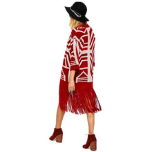 knitted cardigans casual women sweater open front geometric pattern tassel loose tops women outerwear red J4U66