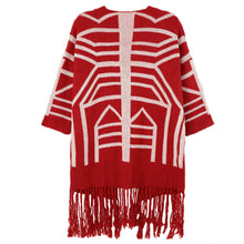 knitted cardigans casual women sweater open front geometric pattern tassel loose tops women outerwear red J4U66