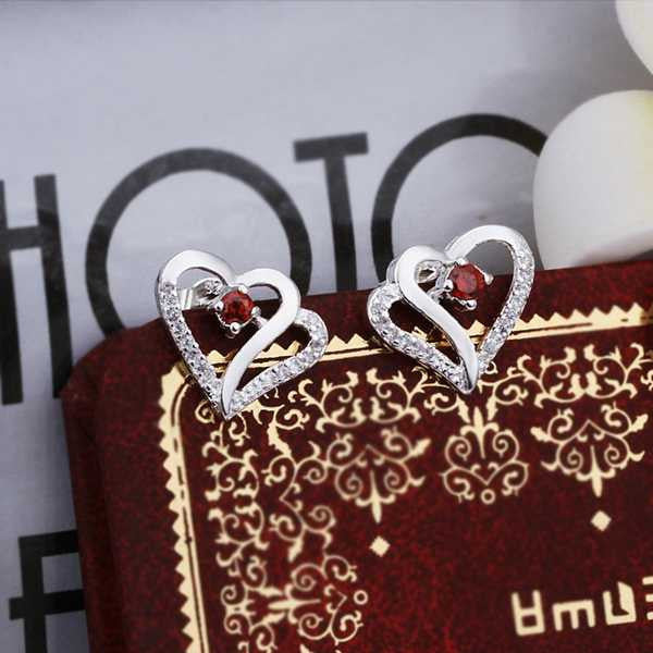 silver plated earing sterling silver jewelry inlaid stone heart stud earrings smte371 J4U66