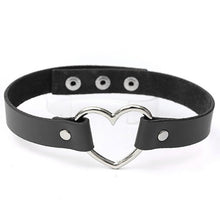 punk women ladies gothic leatherchoker heart chain spike rivet buckle collar necklace J4U66